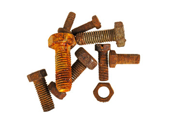 Rusty bolt on white background