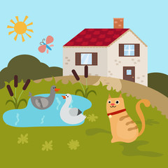 Fototapeta premium Cartoon farm landscape