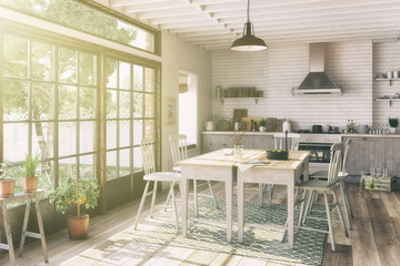 Skandinavische, nordische Küche - Esszimmer - Wohnung - Retro Look