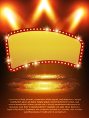Poster Template banner with podium and spotlights.  Design for presentation, banner, concert, show