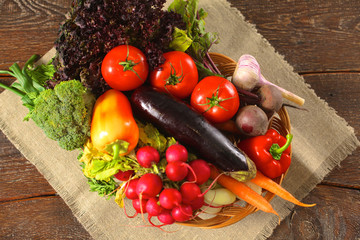Fresh vegetables on a wooden table. Healthy food. Diet