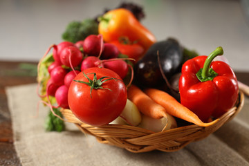 Fresh vegetables on a wooden table. Healthy food. Diet