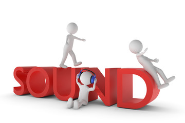 Musik fuer die Ohren. Zwei Gesichtslose 3D-Charakter tanzen auf dem Wort 