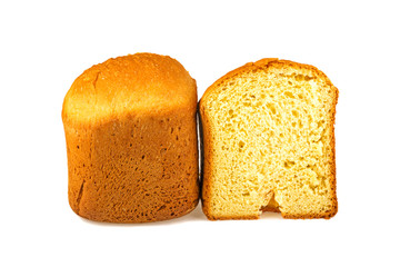 Bread from a breadmaker on a white background