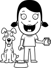 Cartoon Girl Feeding Dog