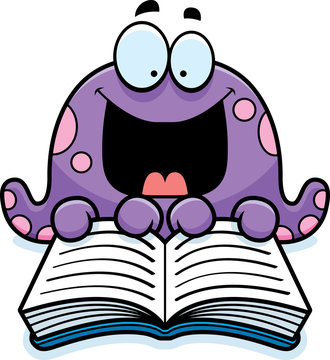 Cartoon Octopus Reading