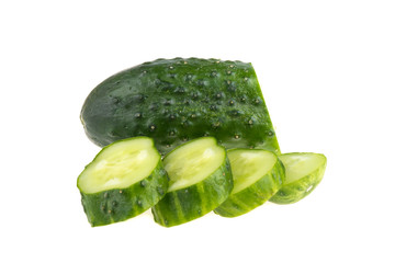 Green cucumber on a white background