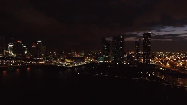 Nighttime Aerial of Downtown Miami Skyline