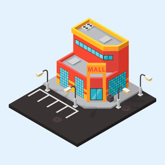 Vector mall shop isometric buildings isolated