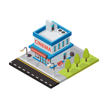 Vector Cinema Movie Theater Isometric Buildings Isolated