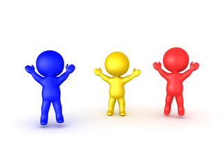 Colorful 3D Characters are happy and are jumping around