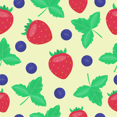 Cartoon fresh strawberry fruits in flat style seamless pattern food summer design vector illustration.