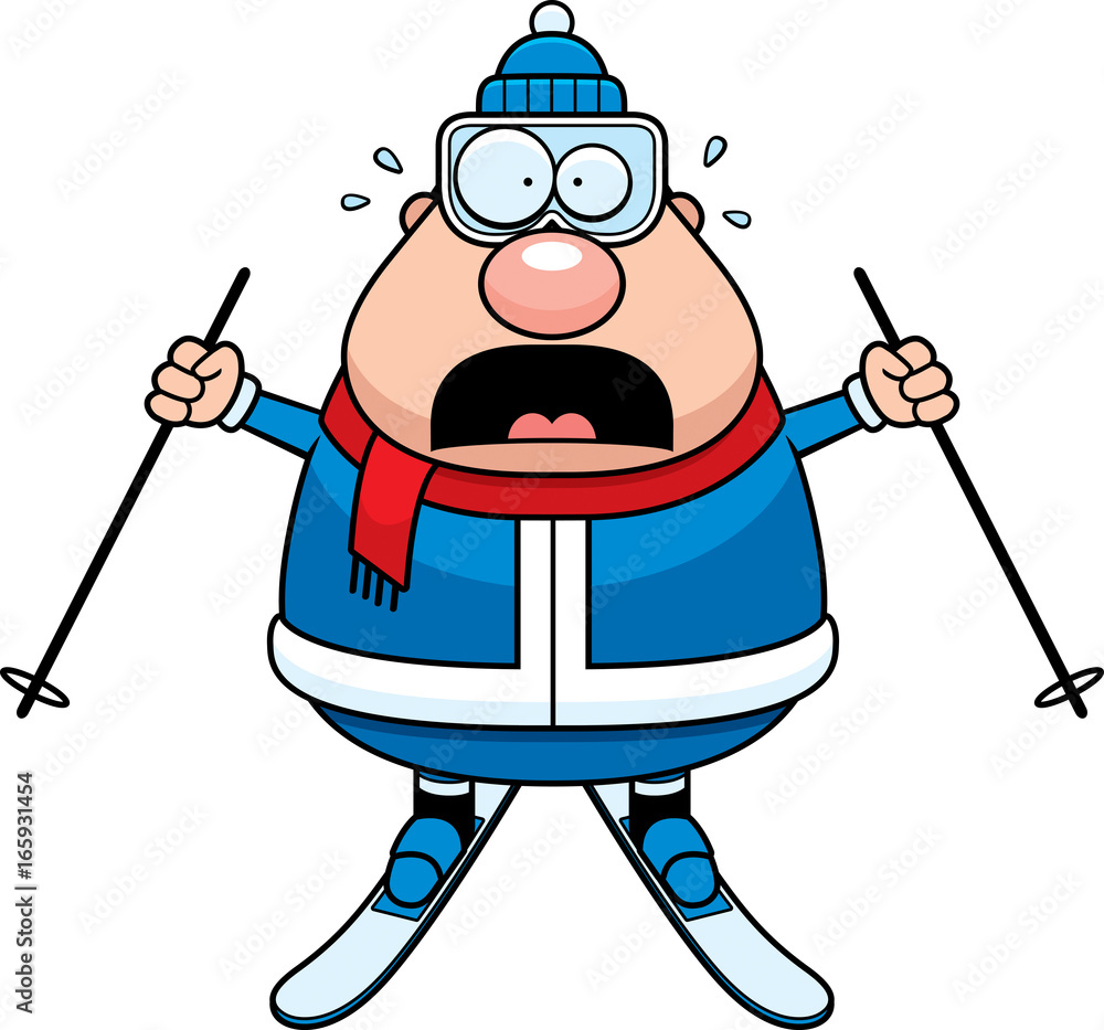 Sticker Scared Cartoon Skier