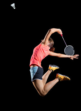 Woman badminton player (version with shuttlecock)