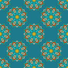 Fototapeta na wymiar Colorful ethnic tribal, native round mandala seamless pattern. Floral ornament, background. Vector illustration.
