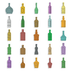 Alcohol bottles doodle icon set. Alcohol bottles doodle vector illustration for design and web isolated on white background. bottles vector object for labels, logos and advertising
