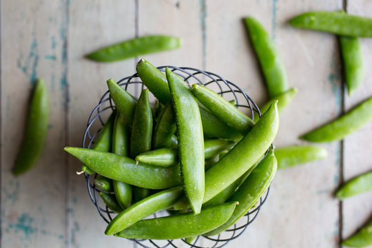 Sugar Snap Peas  In Wire Basket