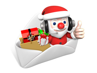 3d santa popping out envellope with his thumb up