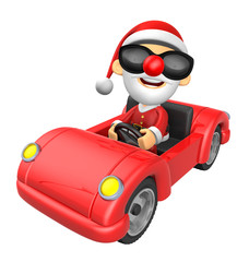 Driving a red sports car in 3D Santa character. 3D Christmas Character Design Series.