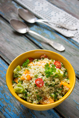 Tabbouleh salad on a rustic table