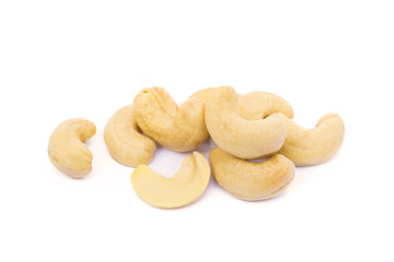 Roasted salted cashews isolated on a white background