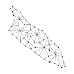 Aruba map of polygonal mosaic lines network, rays and dots vector illustration.