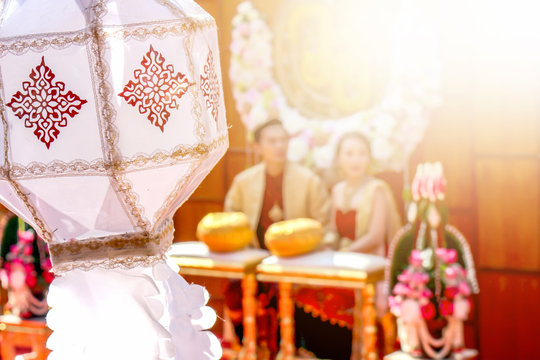 Lanna Thai Lantern Decorate the wedding with soft-focus and over light in the background