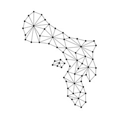 Bonaire map of polygonal mosaic lines network, rays and dots vector illustration.