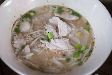 Fresh made thai pork clear noodle soup
