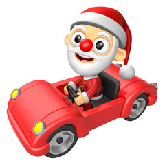 Driving a red sports car in 3D Santa character. 3D Christmas Character Design Series.