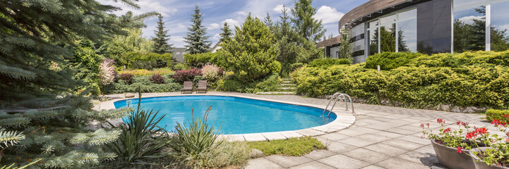 Swimming pool in modern garden