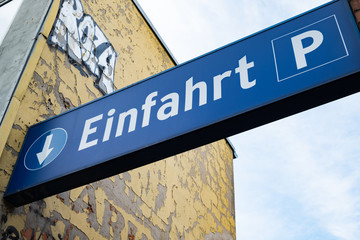 German entry sign to carpark