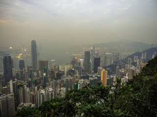 HONG KONG, CHINA DEC 7: Viewpoint on The Peak before rain sky have rain cloud on April 24, 2016 in The Peak, Hong Kong, China.