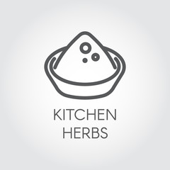 Icon of plate with abstract herbs. Logo drawing in linear style for various recipes, cookbooks, culinary sites and other projects. Vector illustration
