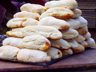 Spanish sausage into bread and stuffed - Traditional asturias food