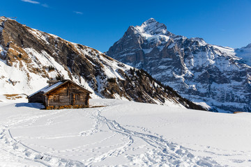 Fototapeta na wymiar Einsame Hütte in den Bergen
