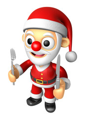 3D Santa Mascot hand is holding a Fork and Knife. 3D Christmas Character Design Series.