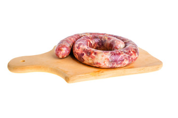 Homemade sausage on a white background