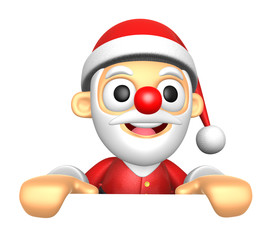 3D Santa Mascot holding a big board with both hands. 3D Christmas Character Design Series.