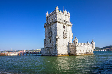 Belem tower fortress sea view architecture, Lisbon, Portugal