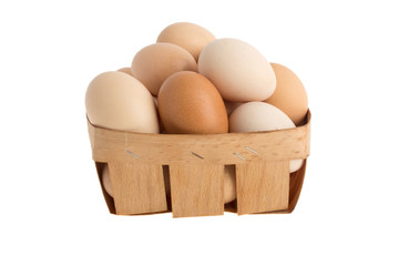 Eggs in a basket on a white background