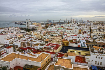 Kadiz town houses sea front view, Spain