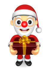 3D Santa mascot the hand is holding a Big Gift Box. 3D Christmas Character Design Series.