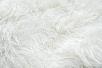 Close up at white fur fabric texture background