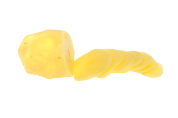 Peeled potatoes on a white background