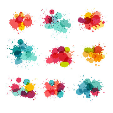 Watercolor splashes. Colorful paint splat. vector collection. Bright colors splash grunge background. Isolated on white background