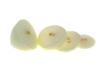 Peeled chopped onion on white background