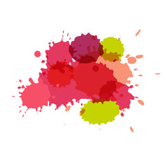 Watercolor splashes. Paint vector splat. .Stains grunge texture. Isolated on white background. Pink, green, purple and red colors