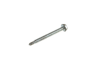 Self-tapping screw on metal on a white background