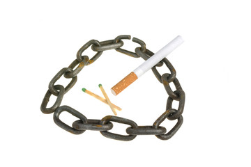 Metal chain cigarette matches on a white background